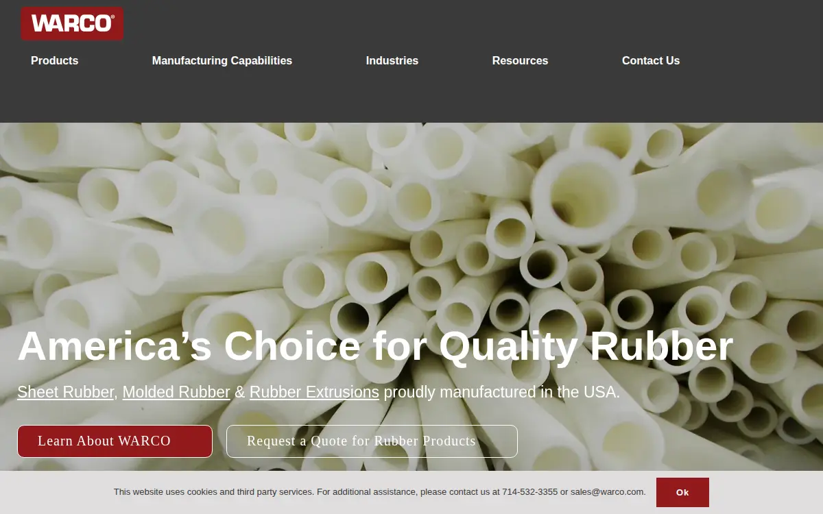 Homepage of West American Rubber Company, LLC.