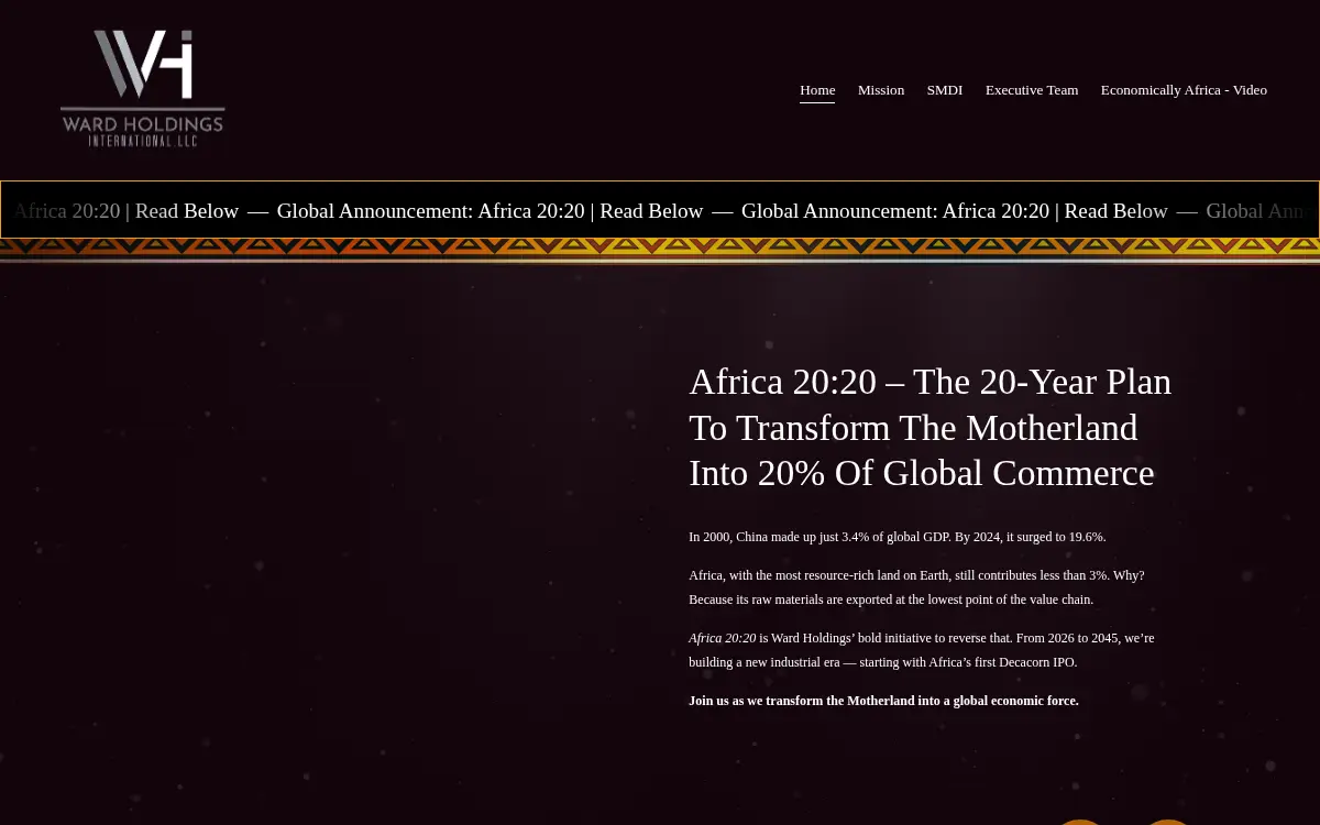 Homepage of Ward Holdings International, LLC