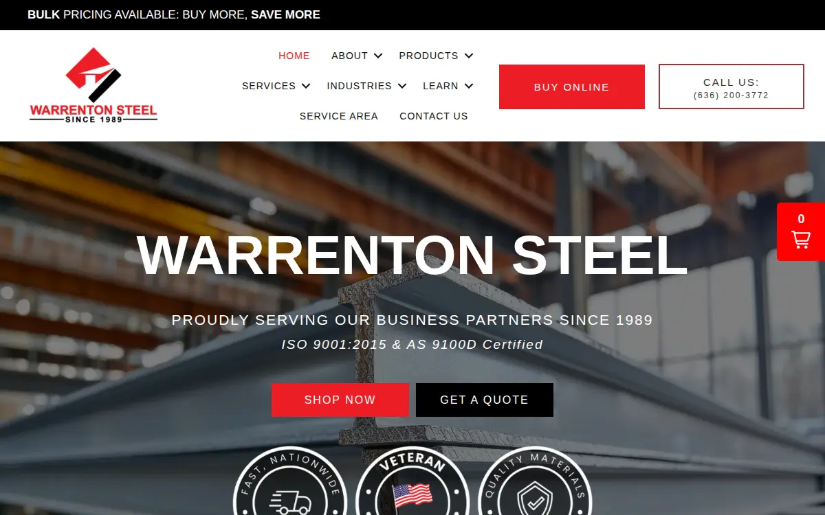 Homepage of Warrenton Steel Fabrication & Supply, LLC