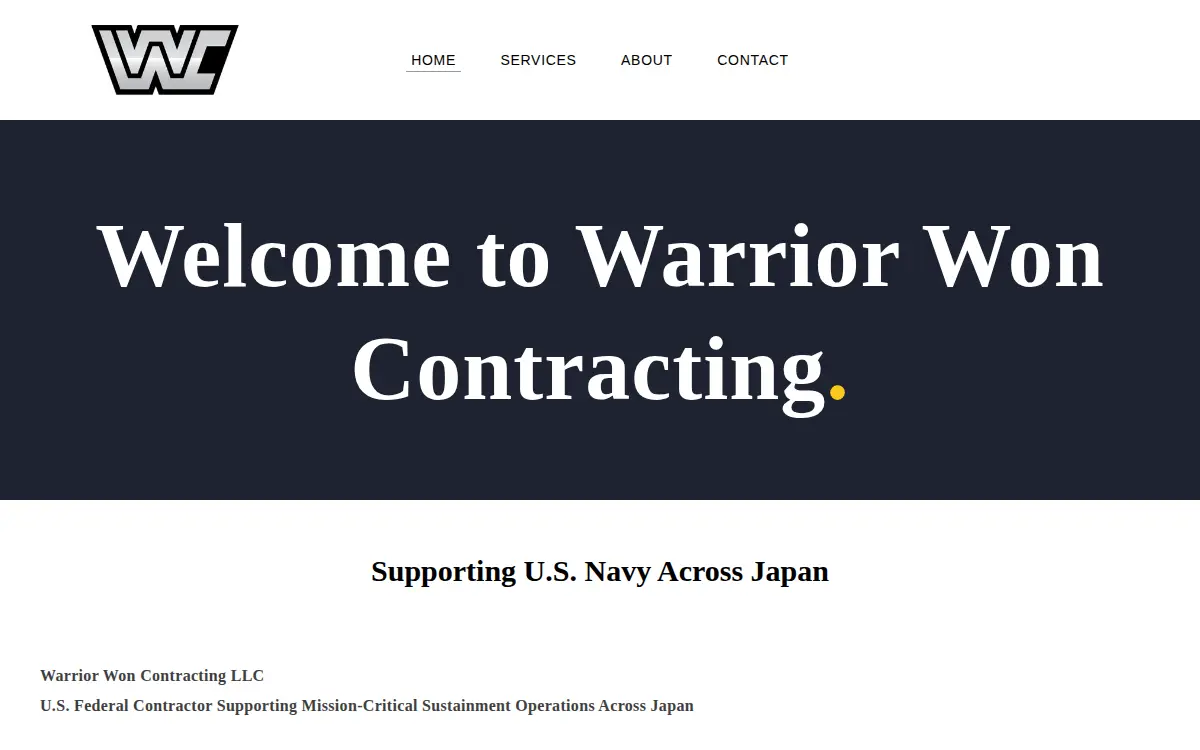 Homepage of Warrior Won Contracting LLC
