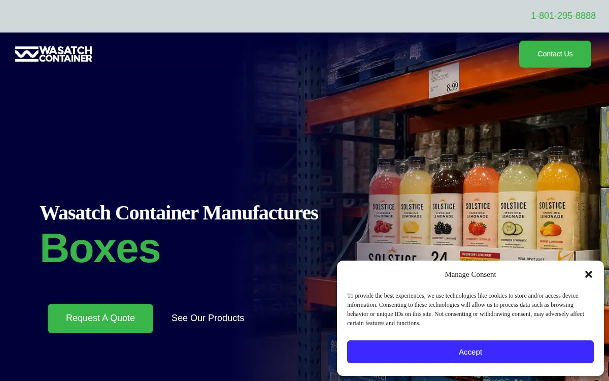 Homepage of Wasatch Container, INC.