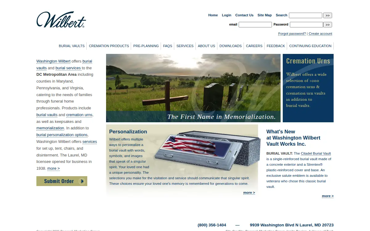 Homepage of Washington Wilbert Vault Works, INC.