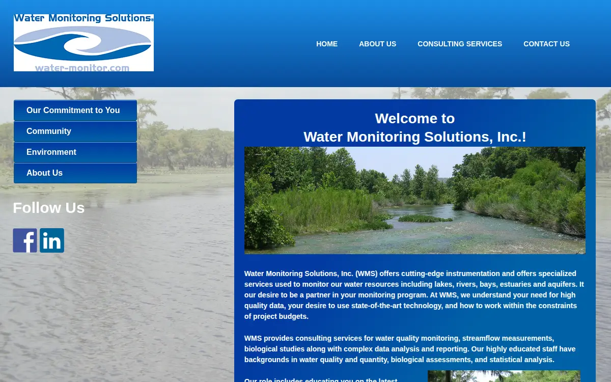 Homepage of Water Monitoring Solutions, INC.