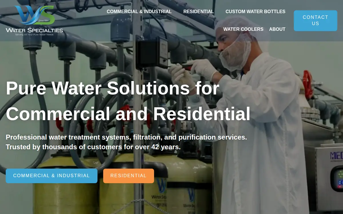 Homepage of Water Specialties, INC.