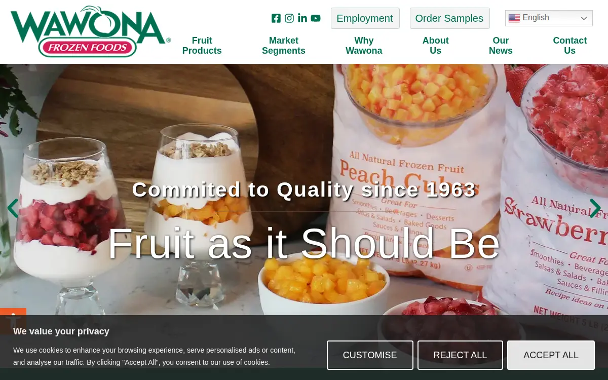 Homepage of Wawona Frozen Foods INC