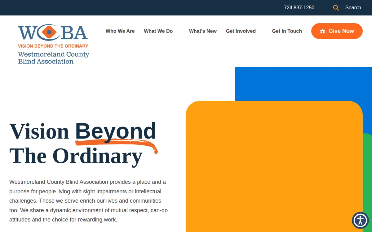 Homepage of Westmoreland County Blind Association