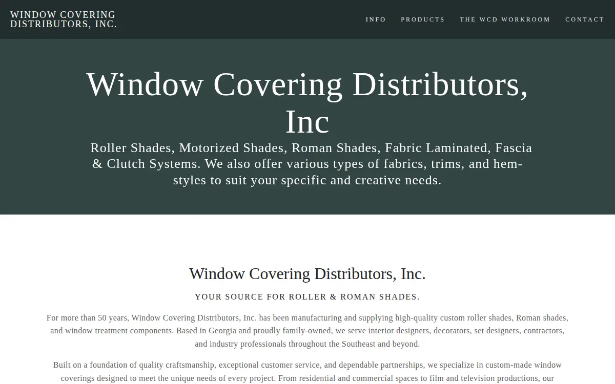 Homepage of Window Covering Distributors, INC.