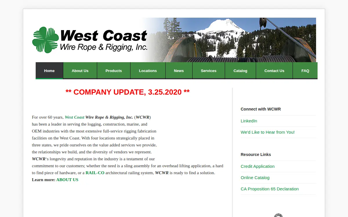 Homepage of West Coast Wire Rope and Rigging, INC.