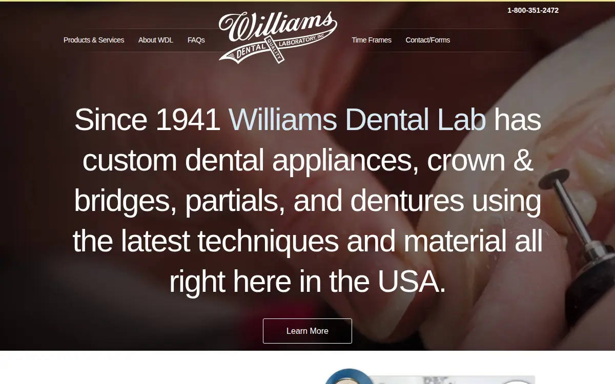 Homepage of Williams Dental Laboratory INC