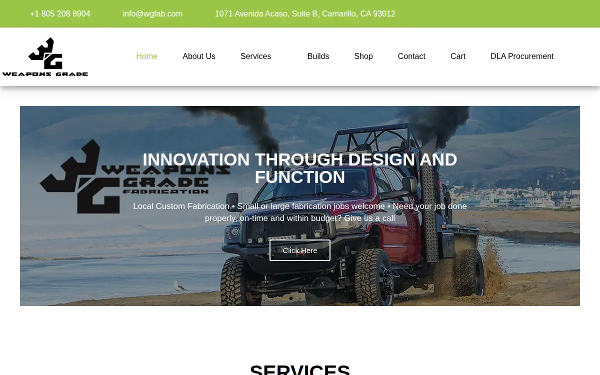 Homepage of Weapons Grade Fabrication, LLC