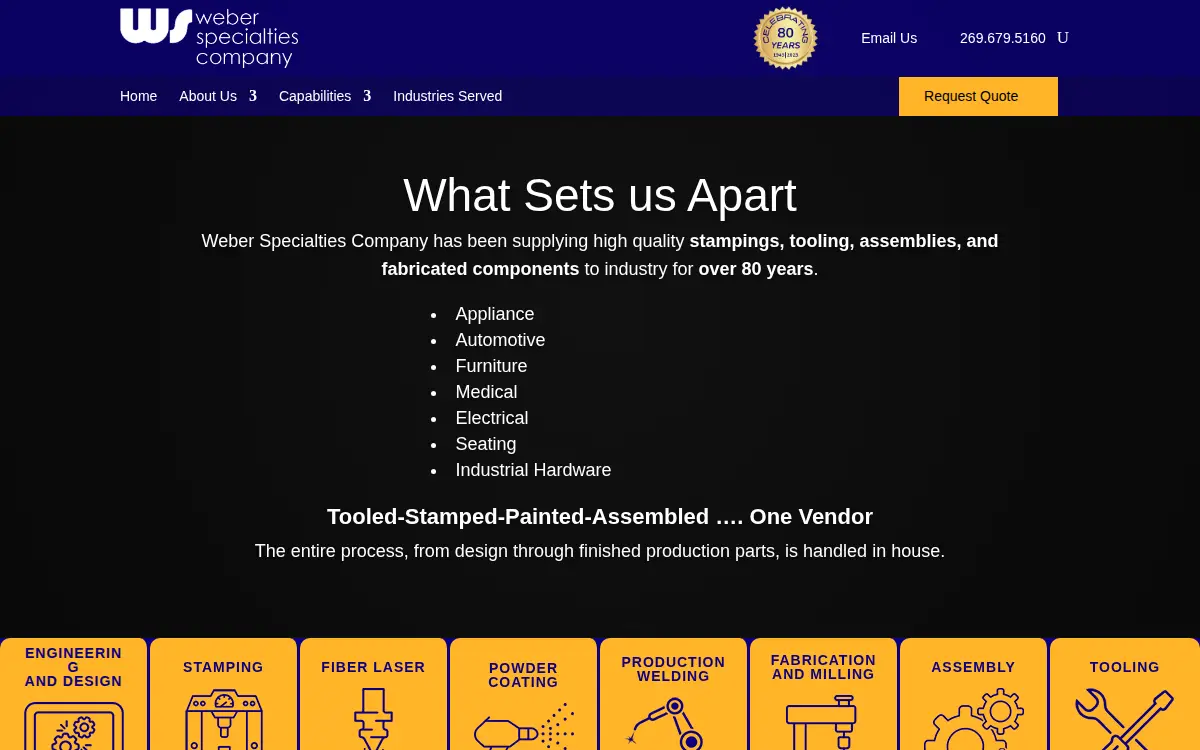 Homepage of Weber Specialties Company