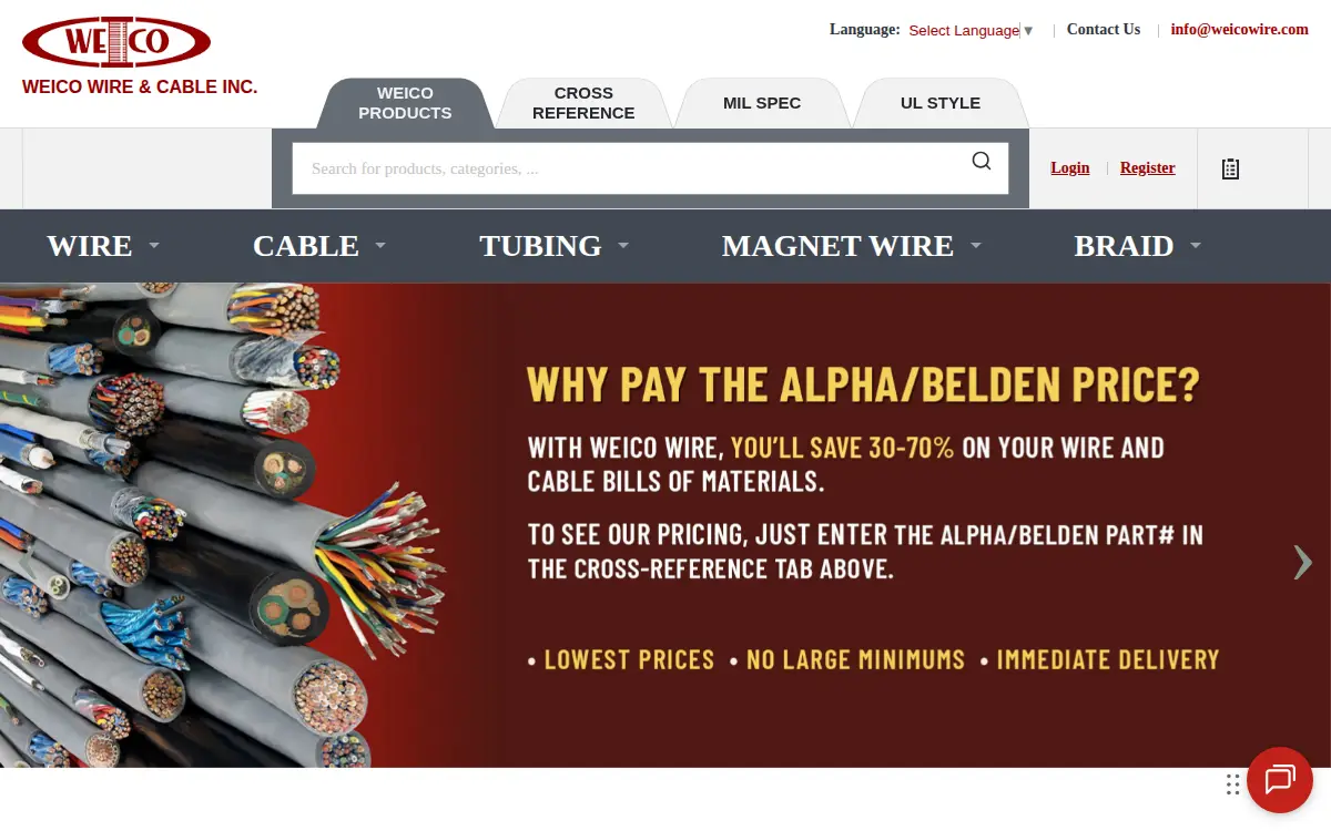 Homepage of Weico Wire & Cable INC