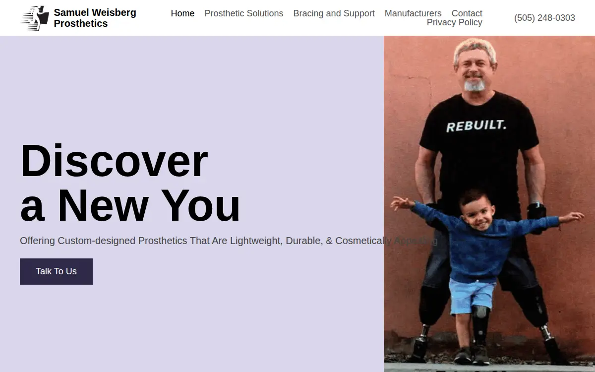 Homepage of Samuel Weisberg Prosthetics, Limited CO