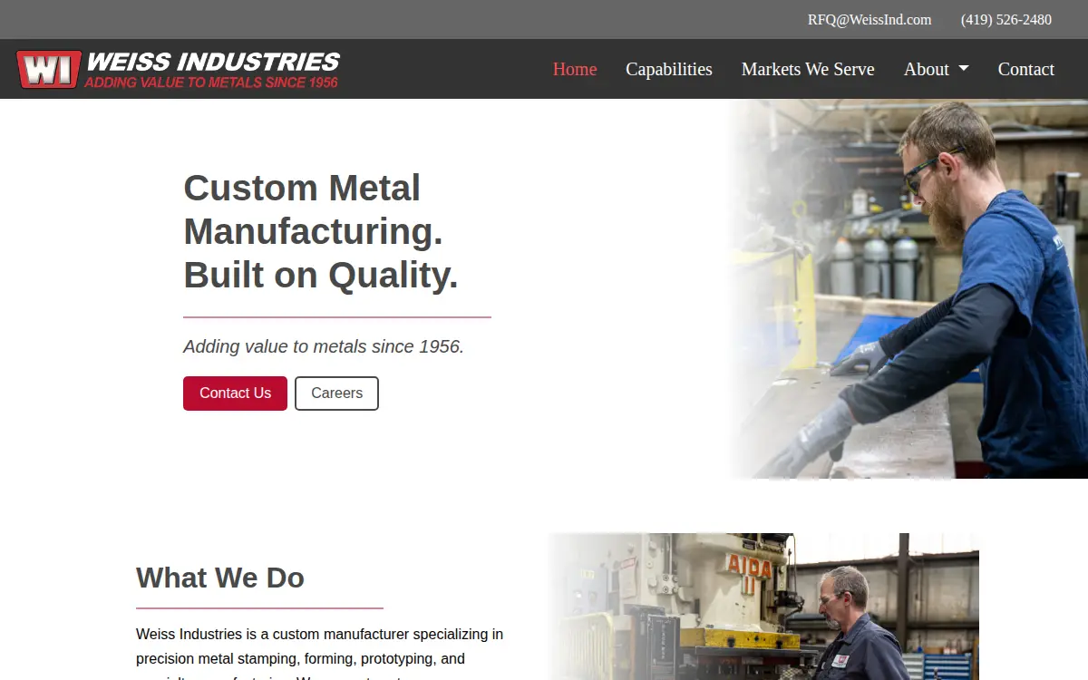 Homepage of Weiss Industries INC