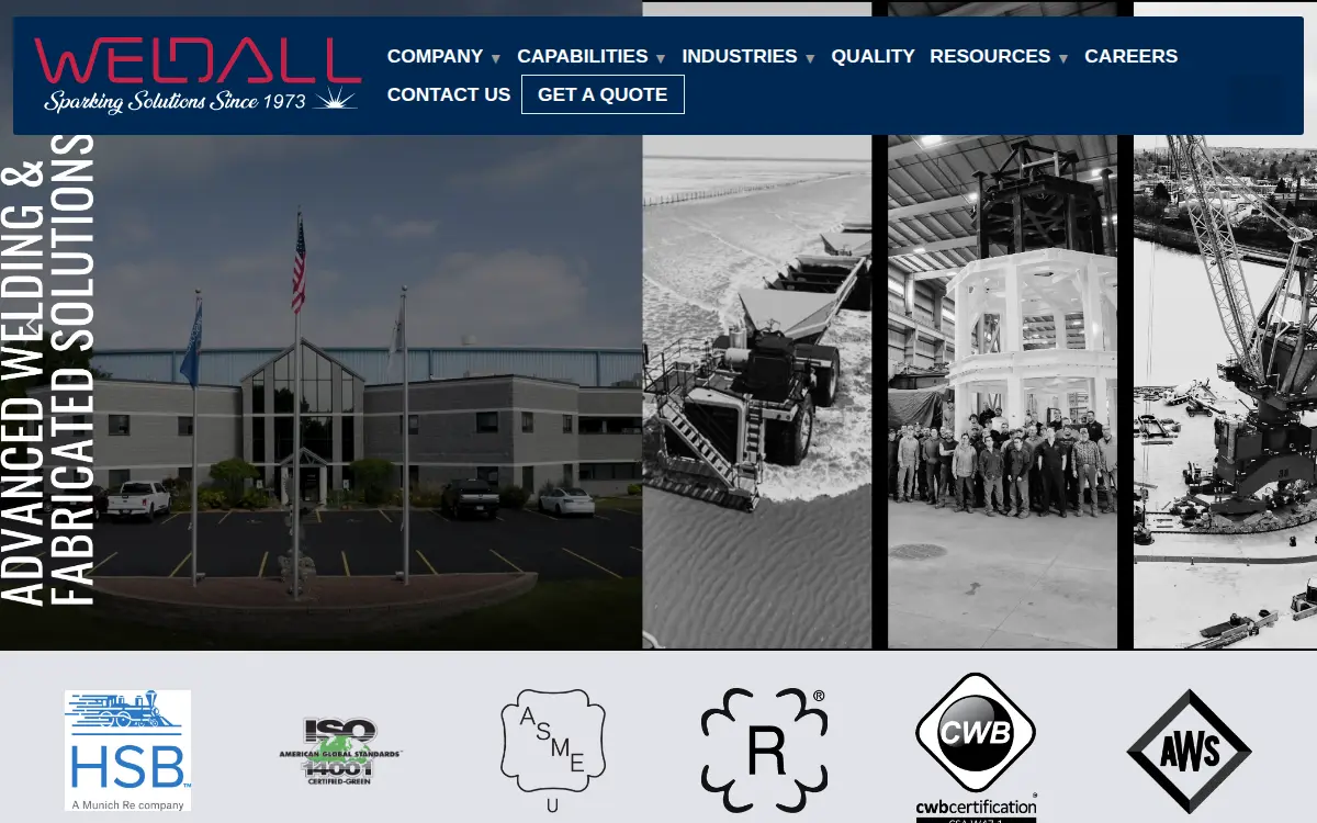 Homepage of Weldall Mfg., INC.