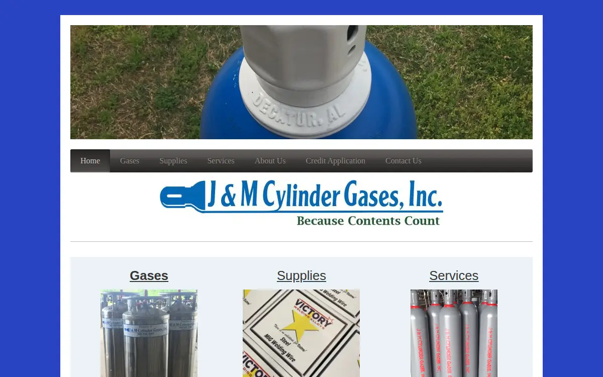 Homepage of J & M Cylinder Gases, INC.