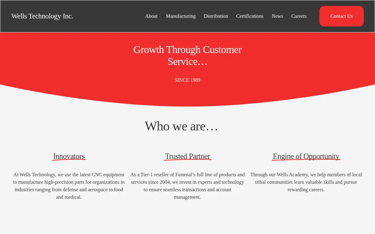 Homepage of Wells Technology, INC.