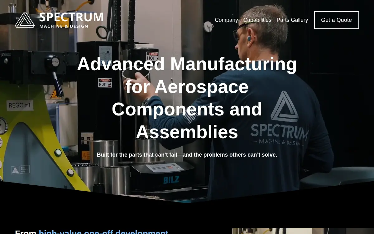 Homepage of Spectrum Machine & Design, LLC