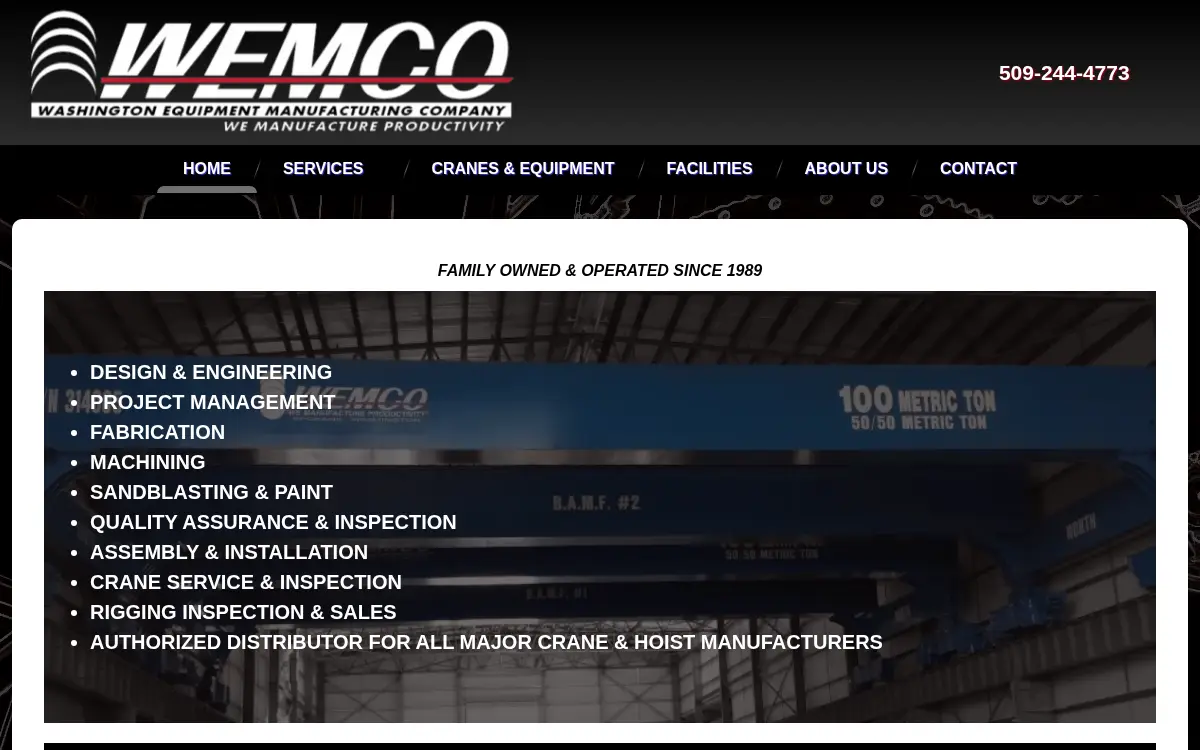 Homepage of Washington Equipment Manufacturing Company, INC.
