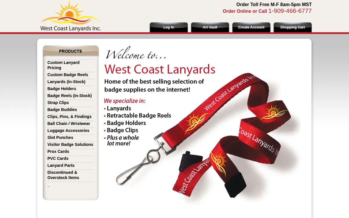 Homepage of West Coast Lanyards, INC.