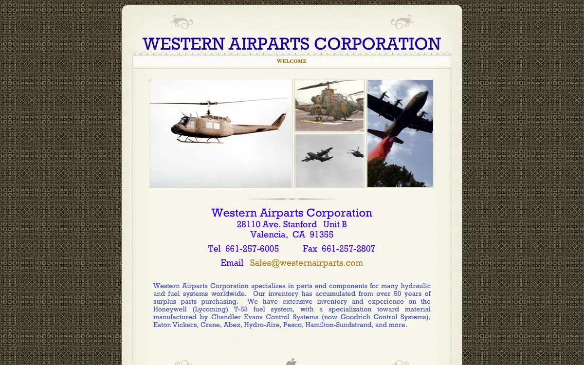 Homepage of Western Airparts Corporation