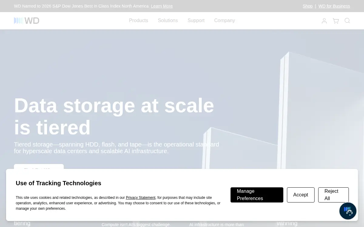 Homepage of Western Digital Technologies, INC.