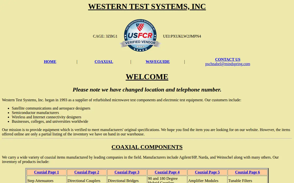 Homepage of Western Test Systems, INC.