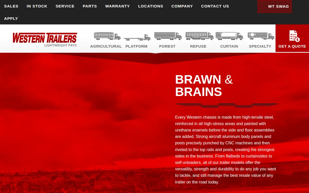 Homepage of Western Trailer CO