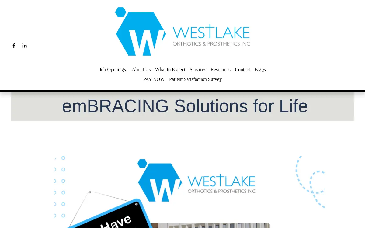 Homepage of Westlake Orthotics & Prosthetics INC