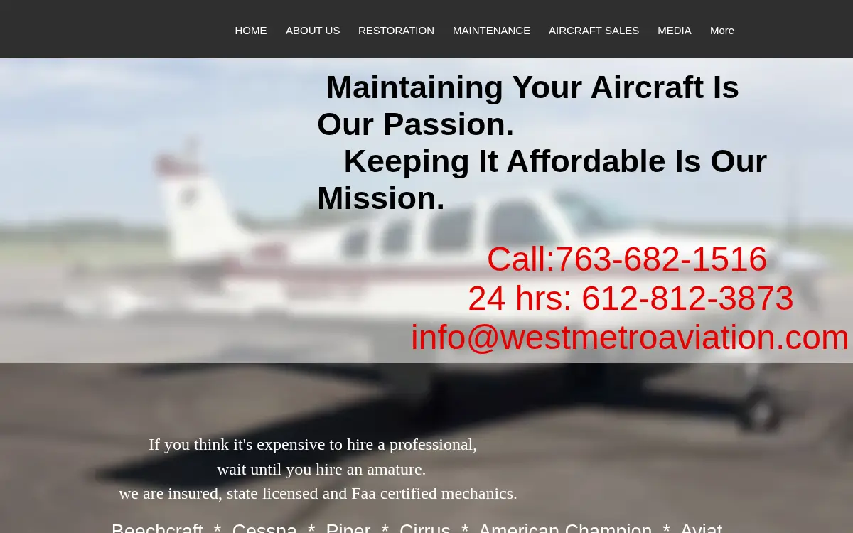 Homepage of West Metro Aviation LLC