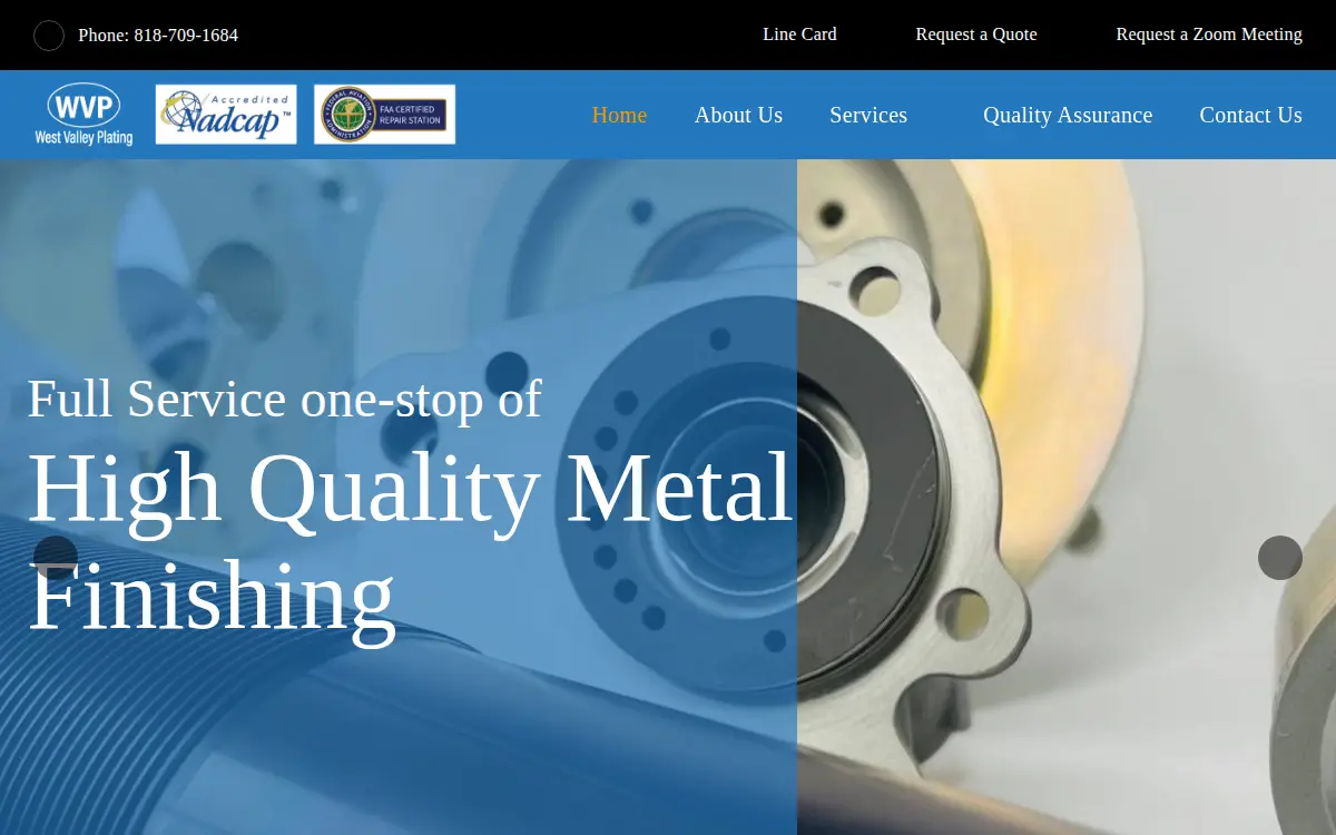 Homepage of West Valley Plating, INC