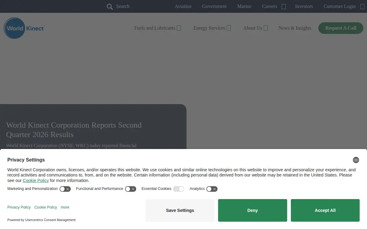 Homepage of World Kinect Government Solutions, INC.