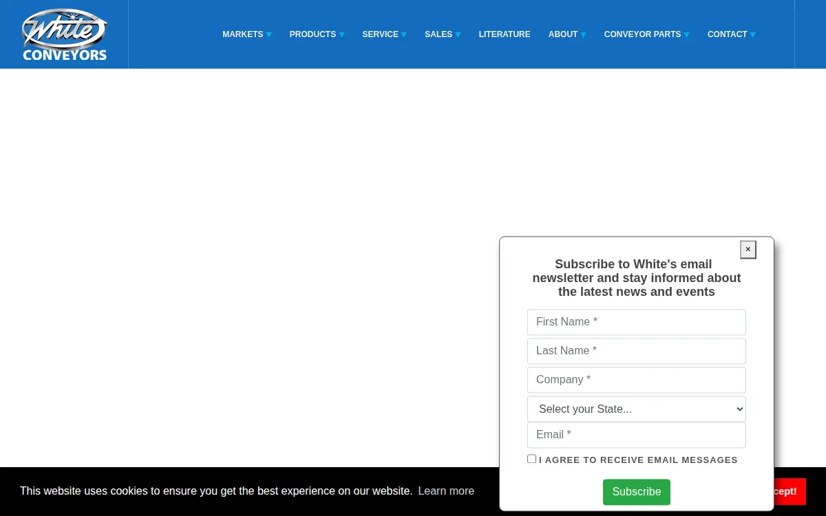 Homepage of White Conveyors, INC.