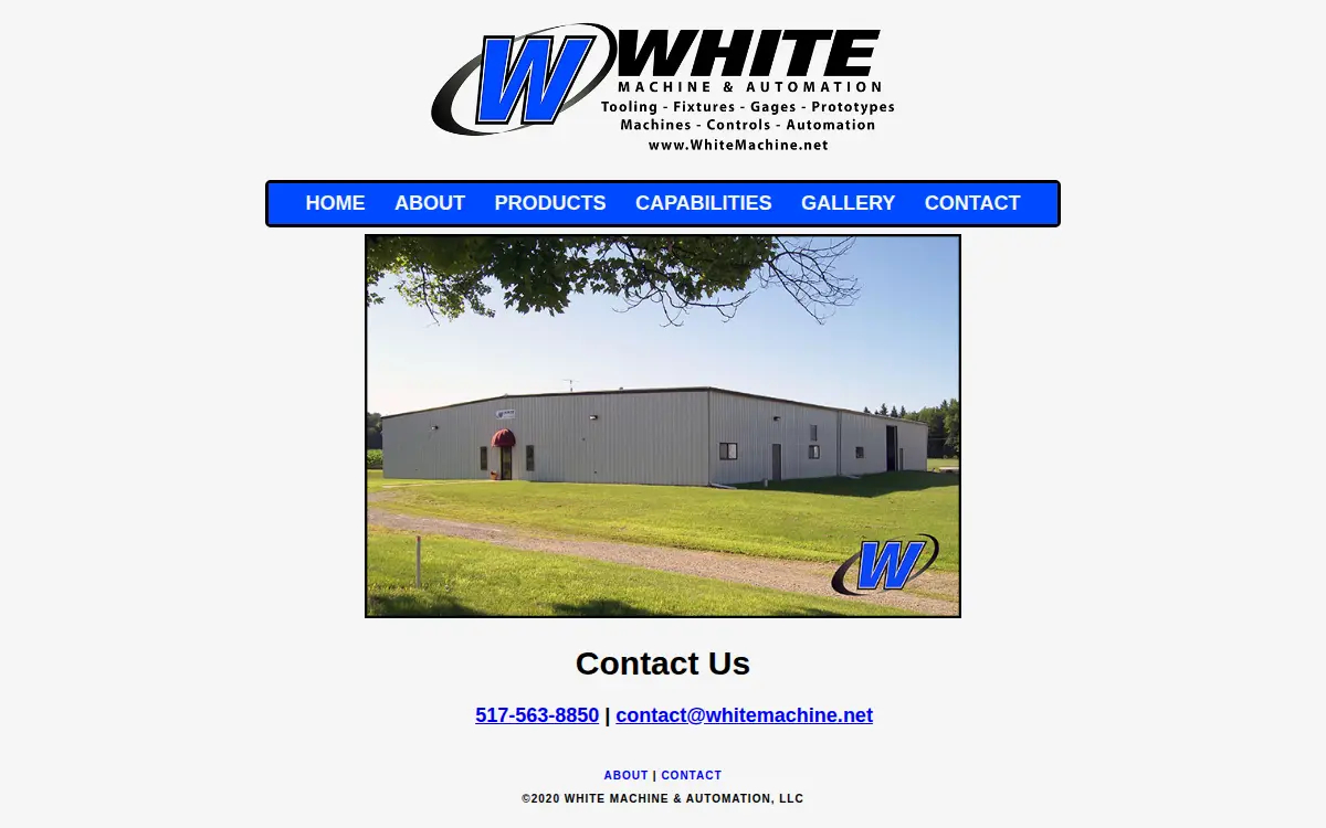 Homepage of White Machine & Automation, LLC