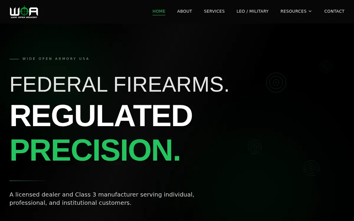 Homepage of Wide Open Armory Usa, LLC