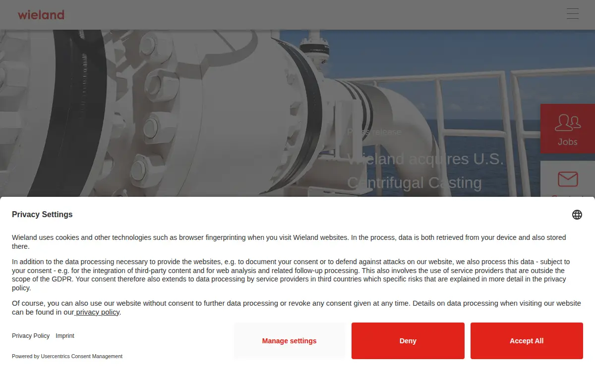 Homepage of Wieland Rolled Products North America, LLC