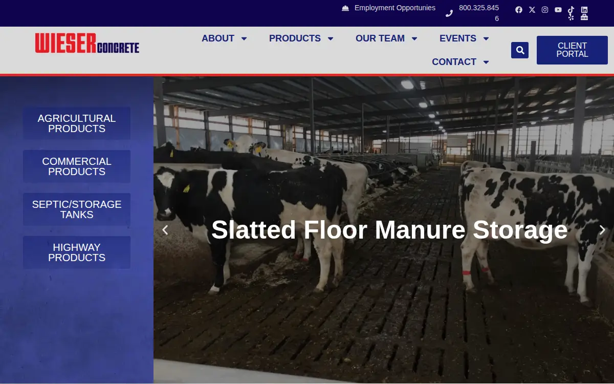 Homepage of Wieser Concrete Products INC