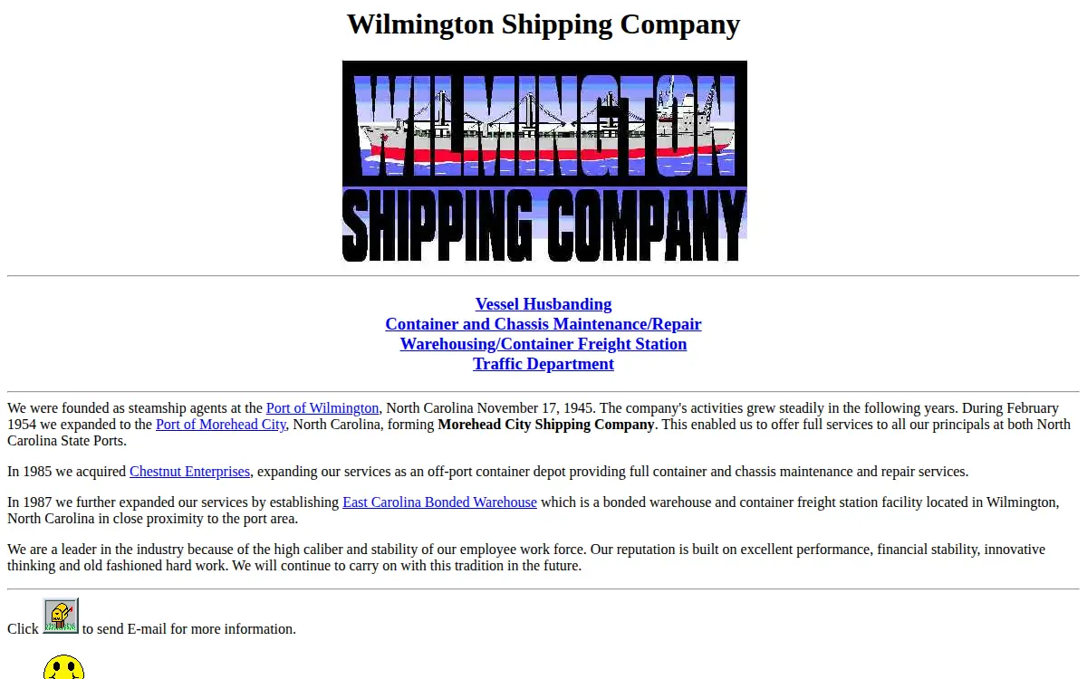 Homepage of Wilmington Shipping Company