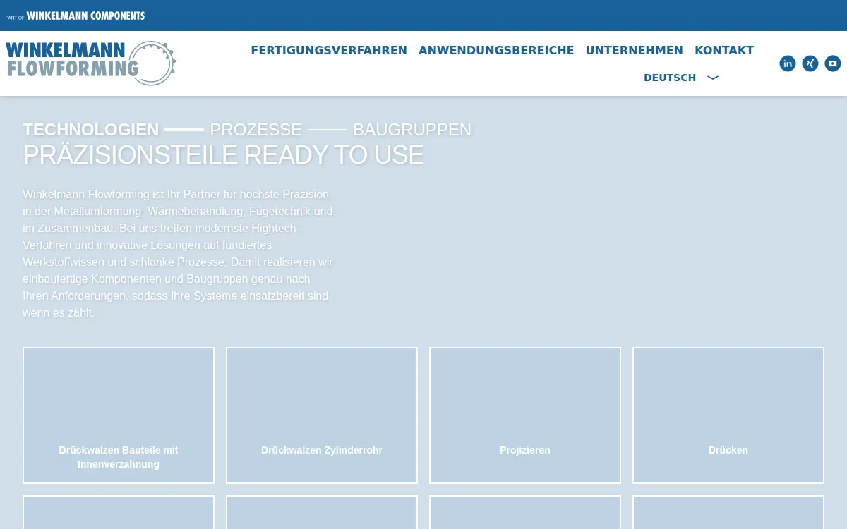 Homepage of Winkelmann Flowform Technology, LP