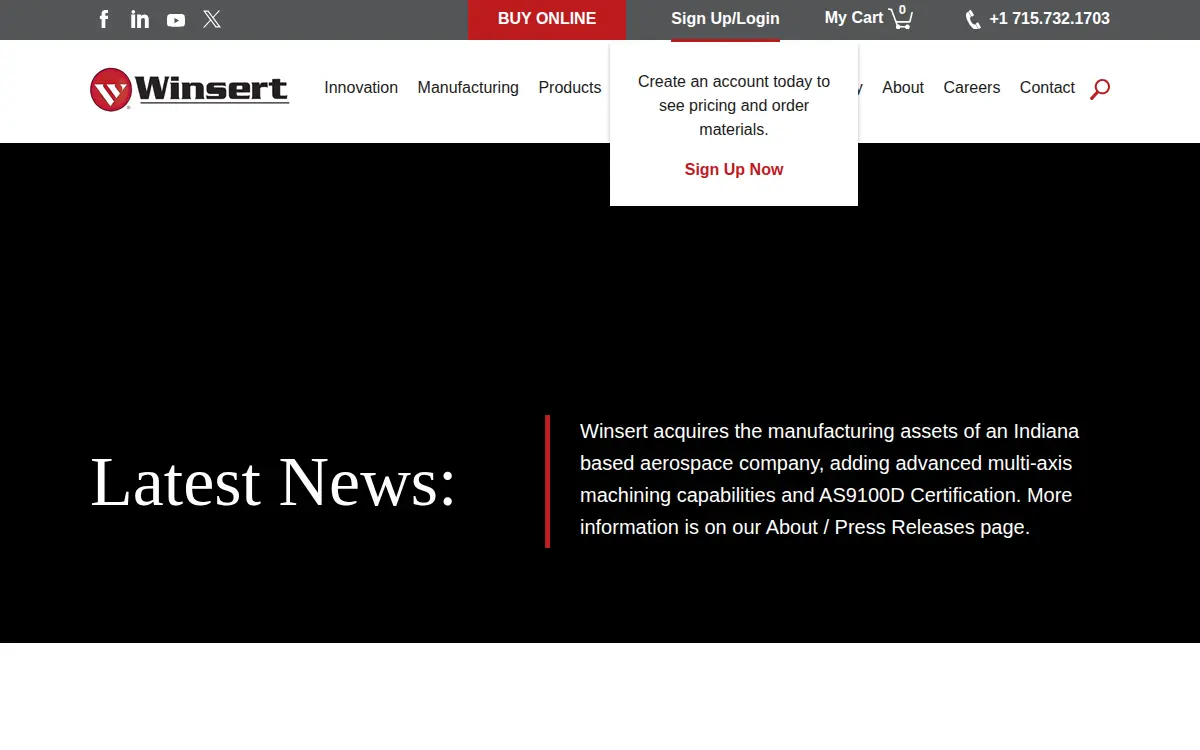 Homepage of Winsert, LLC