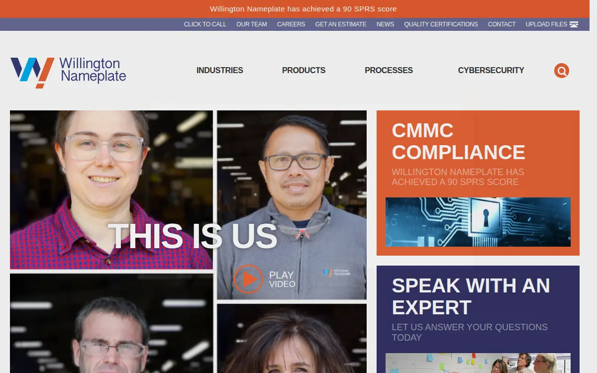 Homepage of Willington Nameplate INC.