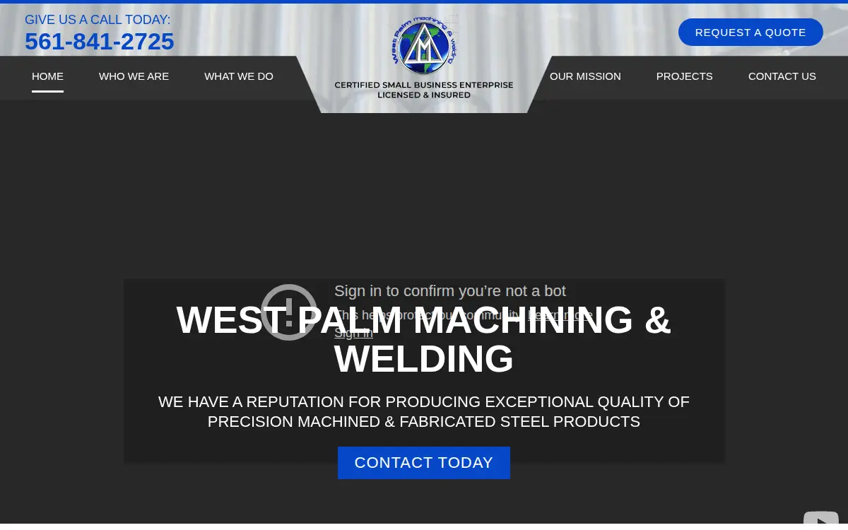 Homepage of West Palm Machining & Welding, INC