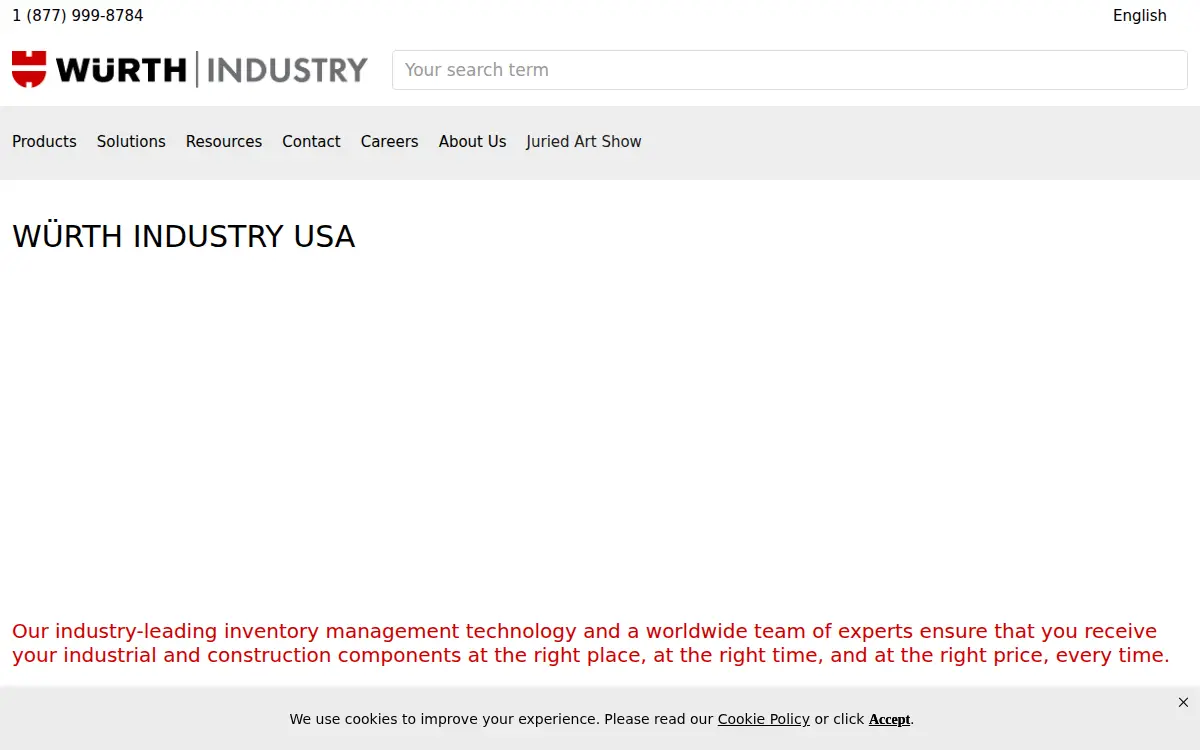 Homepage of Wurth Industry USA INC.