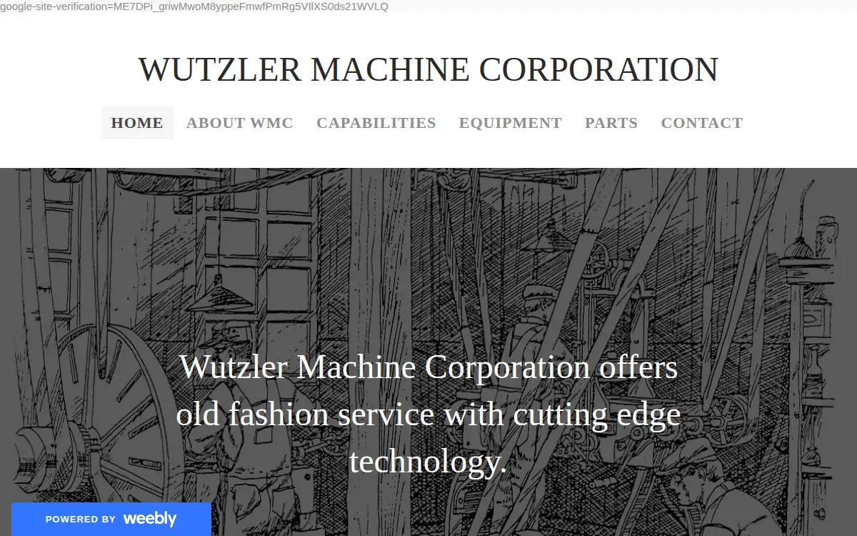 Homepage of Wutzler Machine Corporation