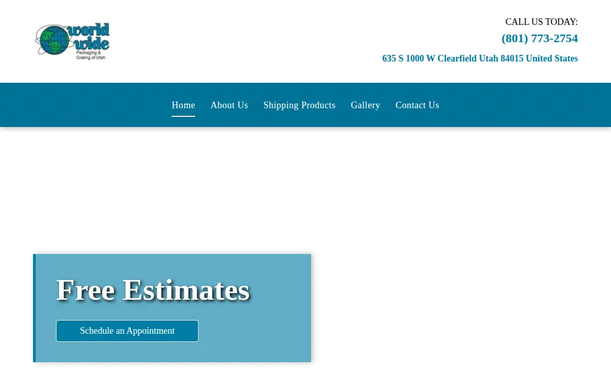 Homepage of Worldwide Packaging and Crating of Utah