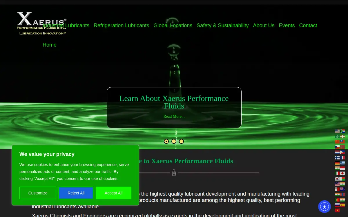 Homepage of Xaerus Performance Fluids International INC