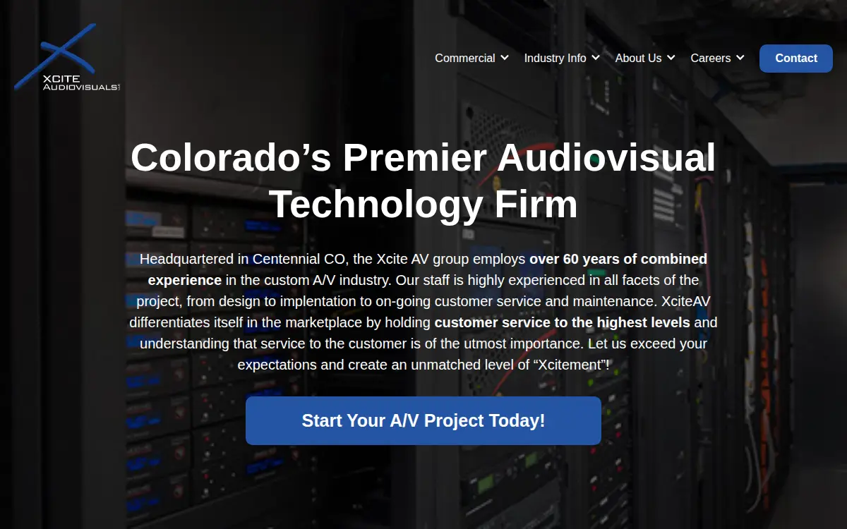 Homepage of Xcite Audiovisuals LLC