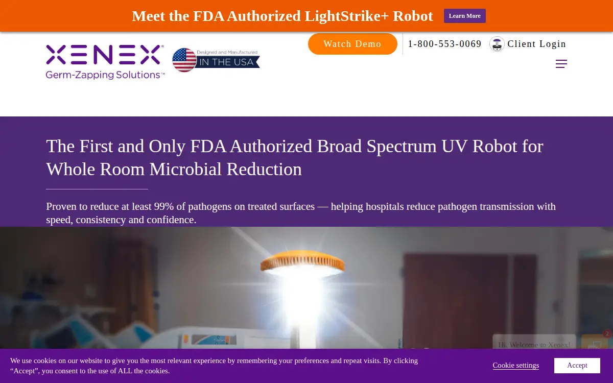 Homepage of Xenex Disinfection Services INC.