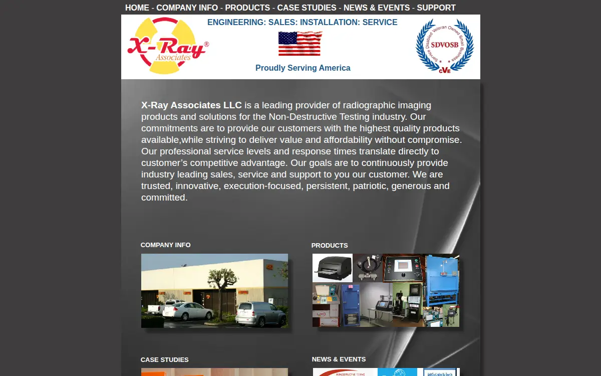 Homepage of X-ray Sales & Service Associates LLC