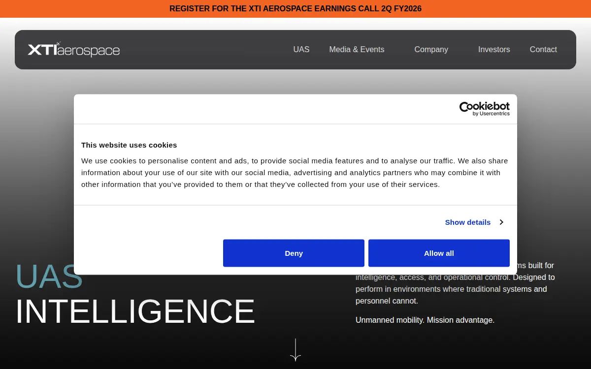 Homepage of Xti Aerospace, INC.